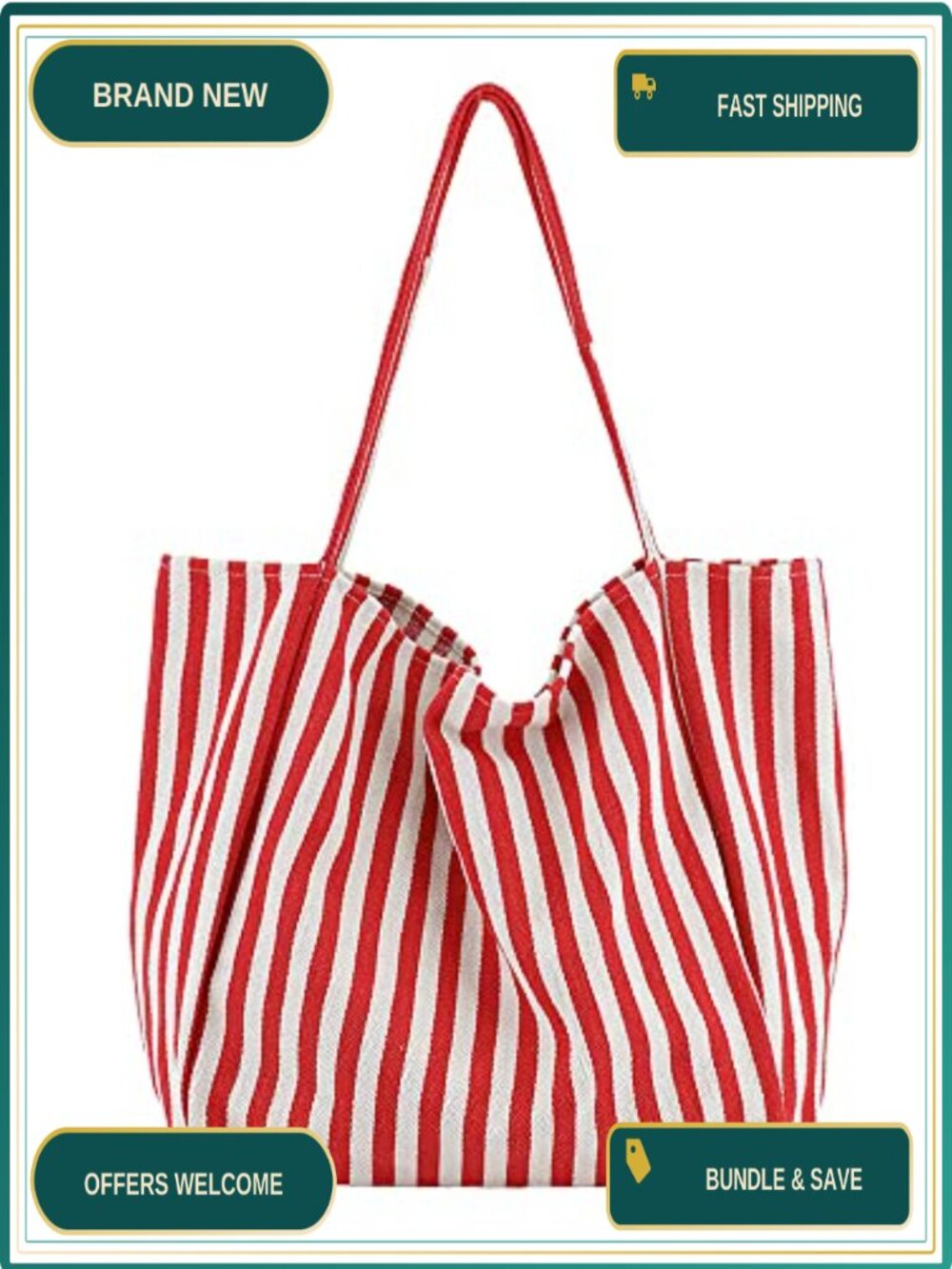 Striped Canvas Tote Handbag for Women Shoulder Bag
